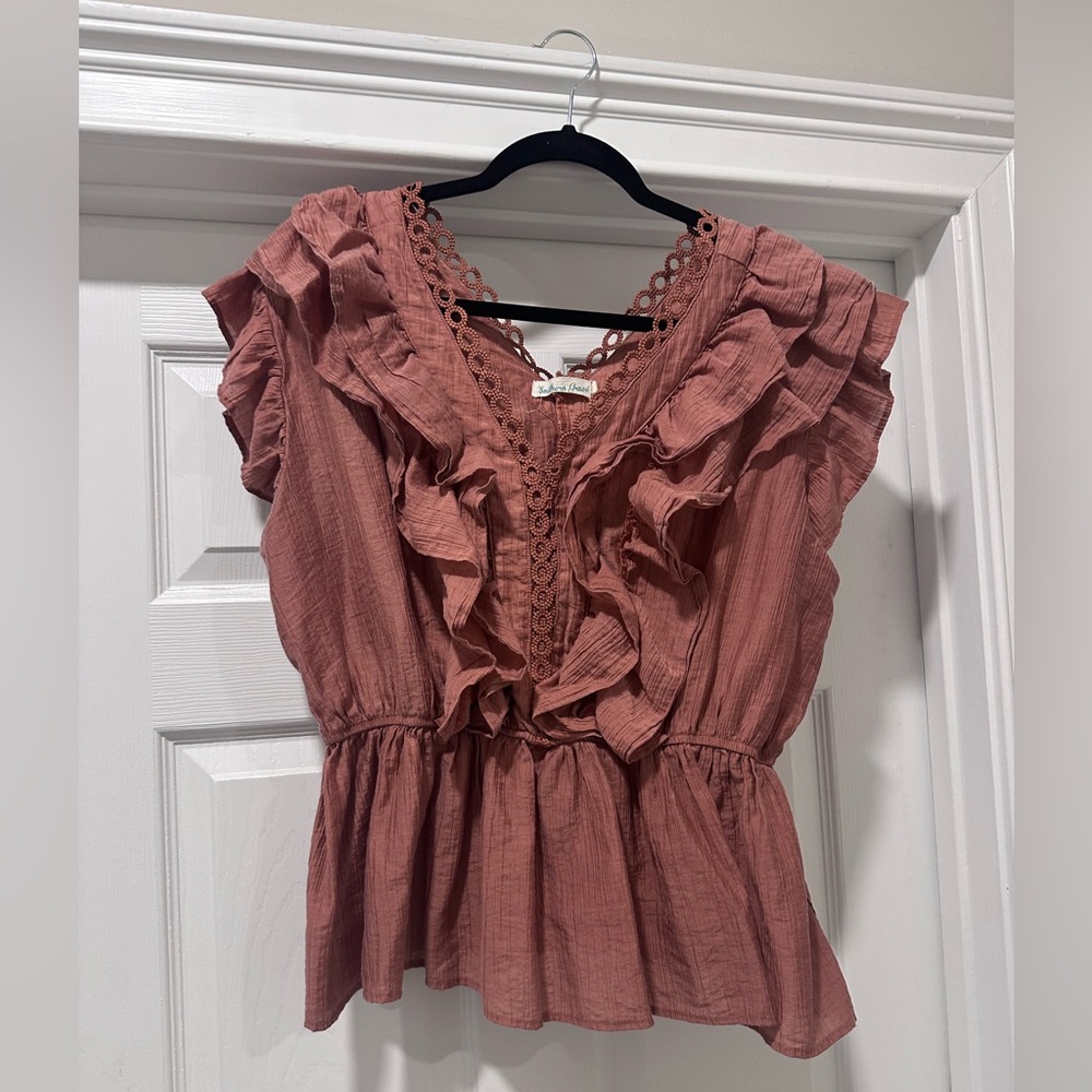 Southern Grace Dusty Rose Ruffled Blouse